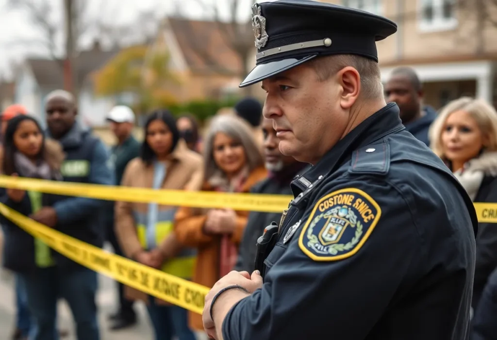 Police officers responding to a domestic violence incident site