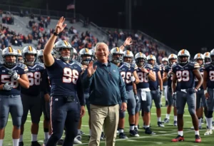 Kentucky football team celebrating with their new coach