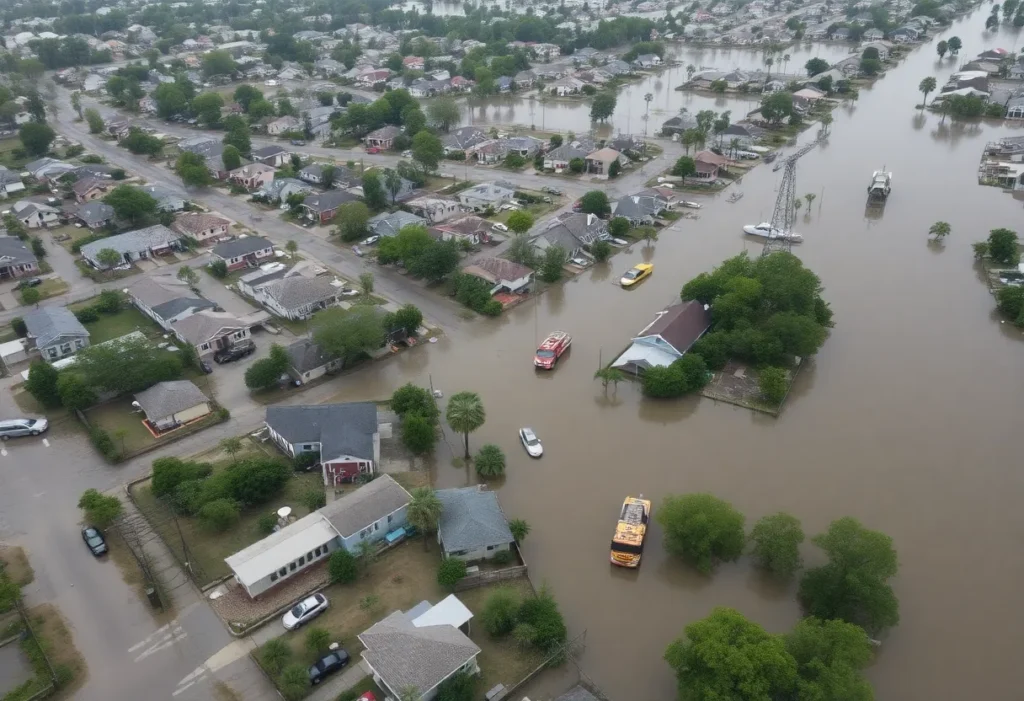 Flooded residential area in Kerr County, Texas