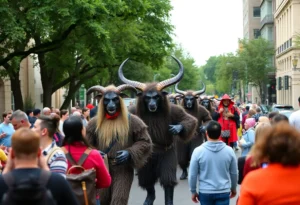 Festive Krampus Parade with colorful costumes in San Antonio