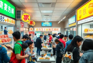 Interior of a busy convenience store with food offerings