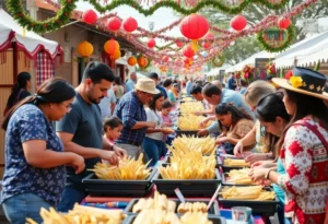 Families enjoying activities at La Gran Tamalada Festival in San Antonio.
