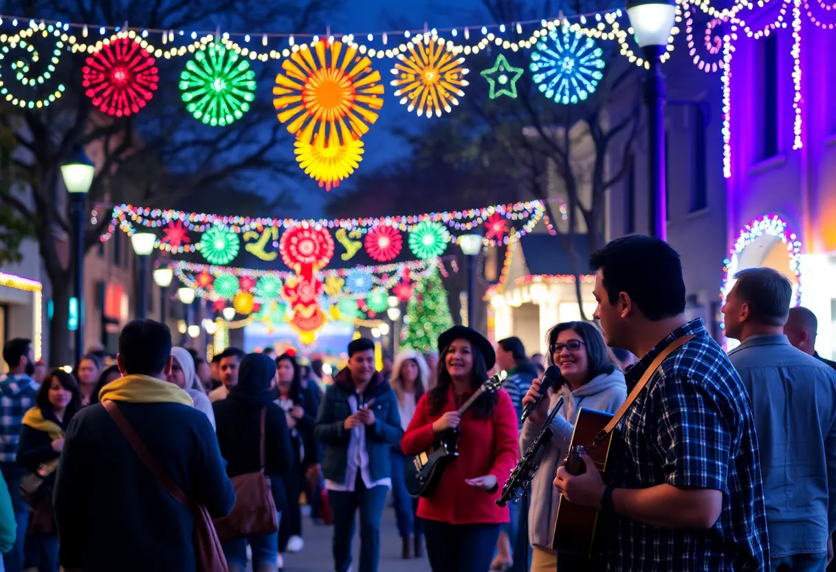 Community members celebrating Las Posadas with live music in San Antonio