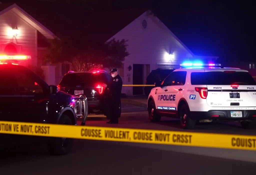 Police cars and caution tape at a domestic violence scene in San Antonio