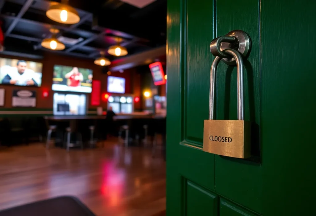Closed sports bar with lock on the door in San Antonio