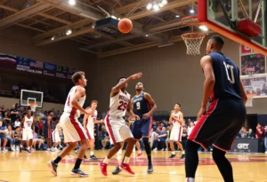 Lubbock Christian University basketball team celebrating a win on the court