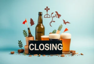 An illustration depicting the closure of a brewery, symbolizing the struggles of local craft businesses.