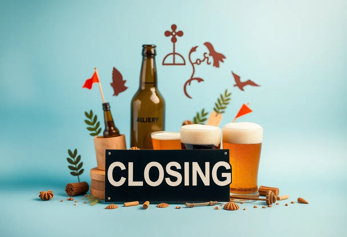 An illustration depicting the closure of a brewery, symbolizing the struggles of local craft businesses.