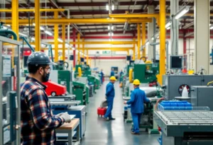 Manufacturing facility in Texas with workers and machinery