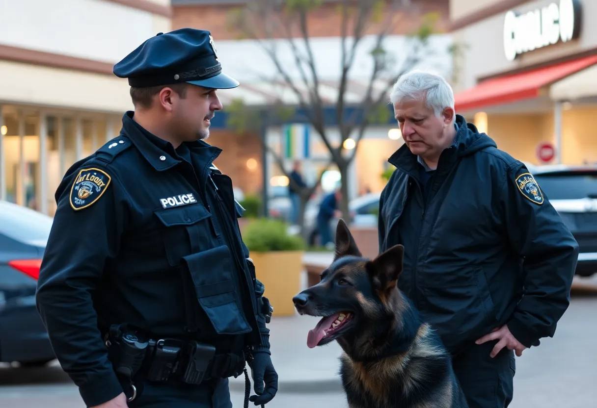 Police officer and K-9 in a suburban area responding to an incident