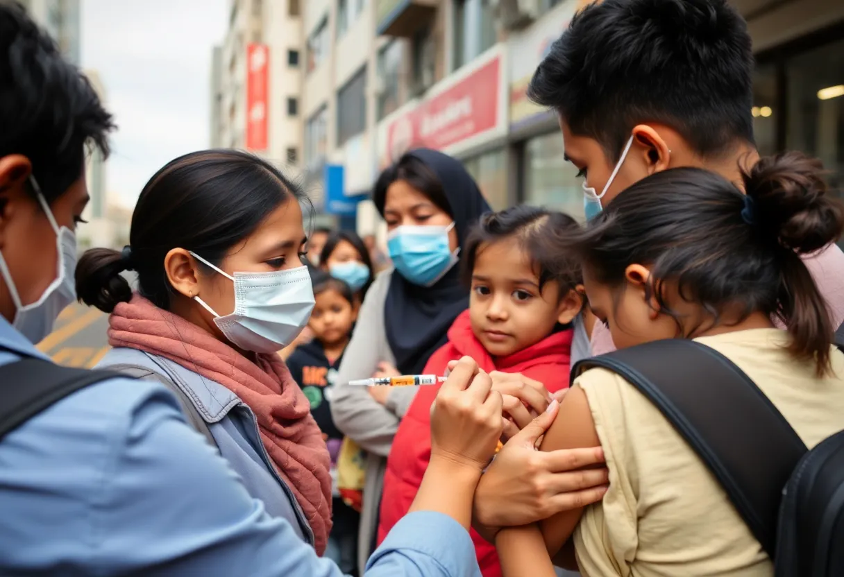 Families participating in a measles vaccination campaign in San Antonio.