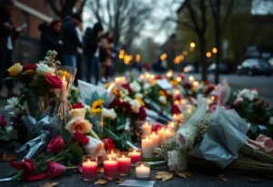 Vigil with flowers and candles for the young shooting victim in San Antonio