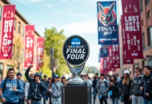 Fans viewing the NCAA Men's Final Four Trophy at UTEP