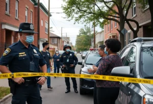 Community scene depicting law enforcement and residents in San Antonio