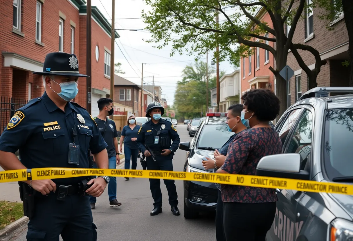 Community scene depicting law enforcement and residents in San Antonio