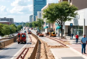 Construction scene of transportation projects in New Braunfels, Texas.