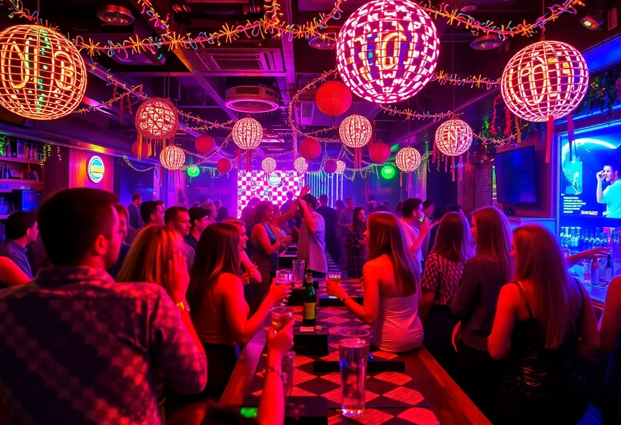 Guests enjoying the New Year 80s-themed party at Odds Bar + Bistro