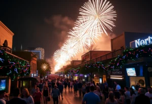 Fireworks over San Antonio River Walk during New Year's Eve