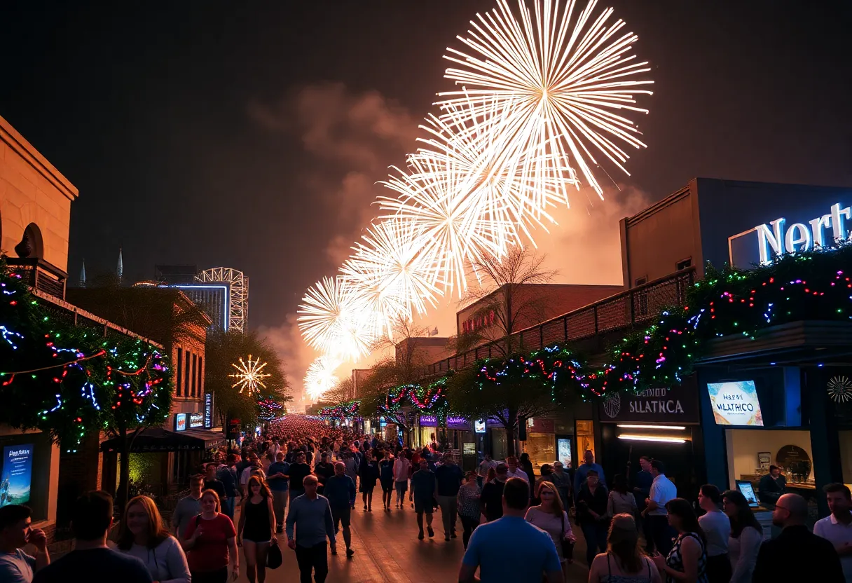 Fireworks over San Antonio River Walk during New Year's Eve