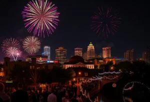 Fireworks lighting up the San Antonio skyline during New Year's Eve celebrations