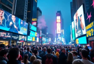 Crowd enjoying New Year's Rockin' Eve celebration in Times Square