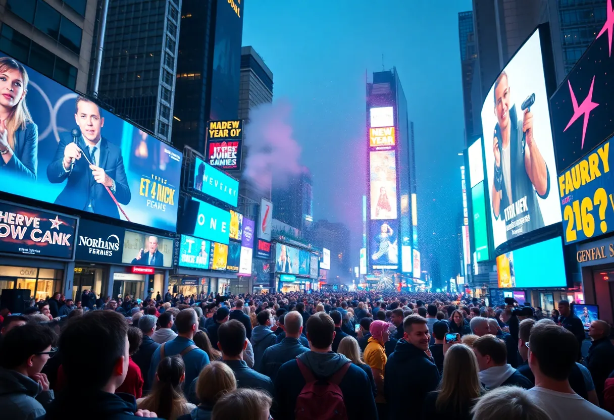 Crowd enjoying New Year's Rockin' Eve celebration in Times Square