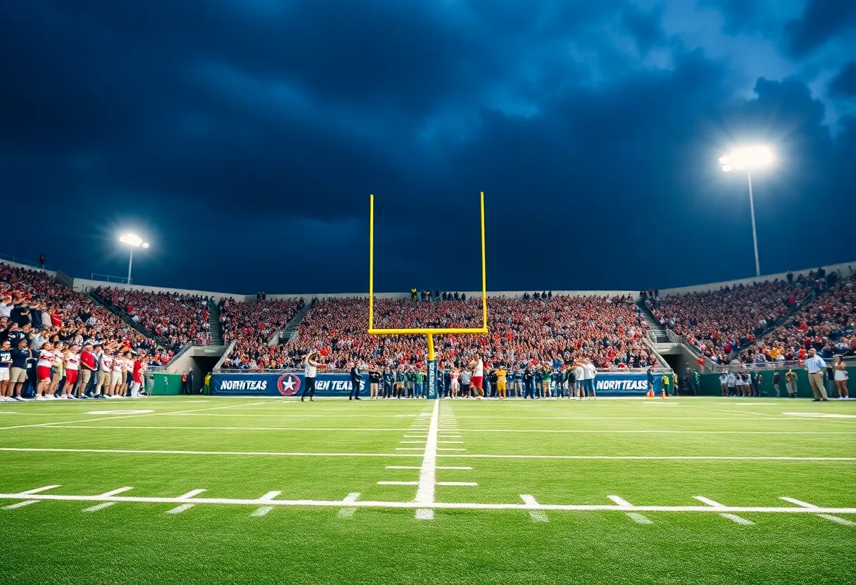 North Texas football game with fans cheering