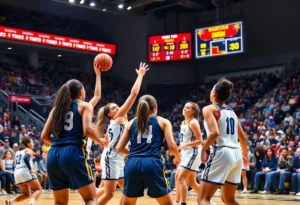 Women basketball players in action during a game