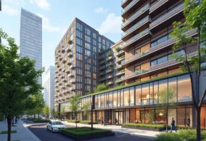 Rendering of a converted office building into apartments in San Francisco