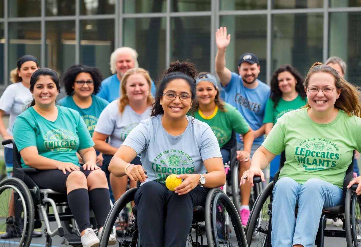 Participants in adaptive sports activities, demonstrating cooperation and inclusion.
