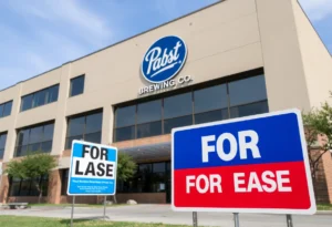Pabst Brewing Co. office in San Antonio with for lease sign