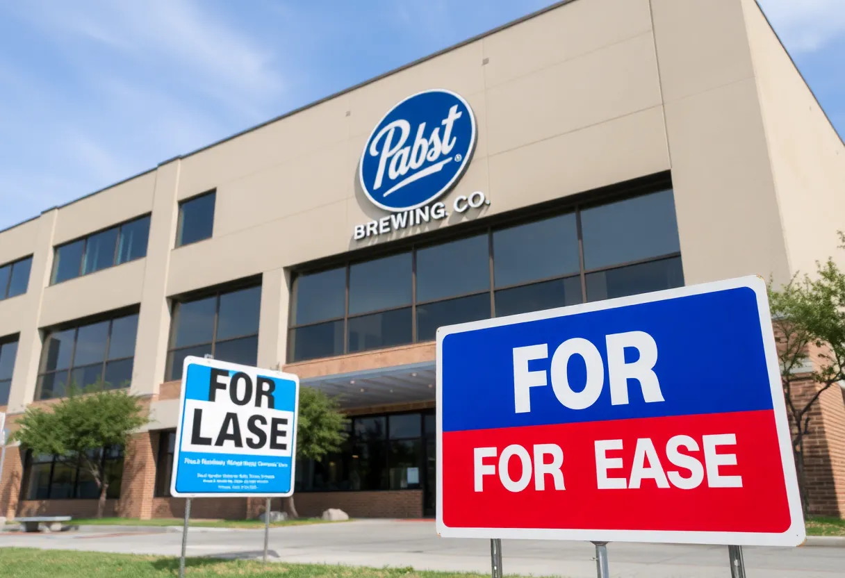 Pabst Brewing Co. office in San Antonio with for lease sign