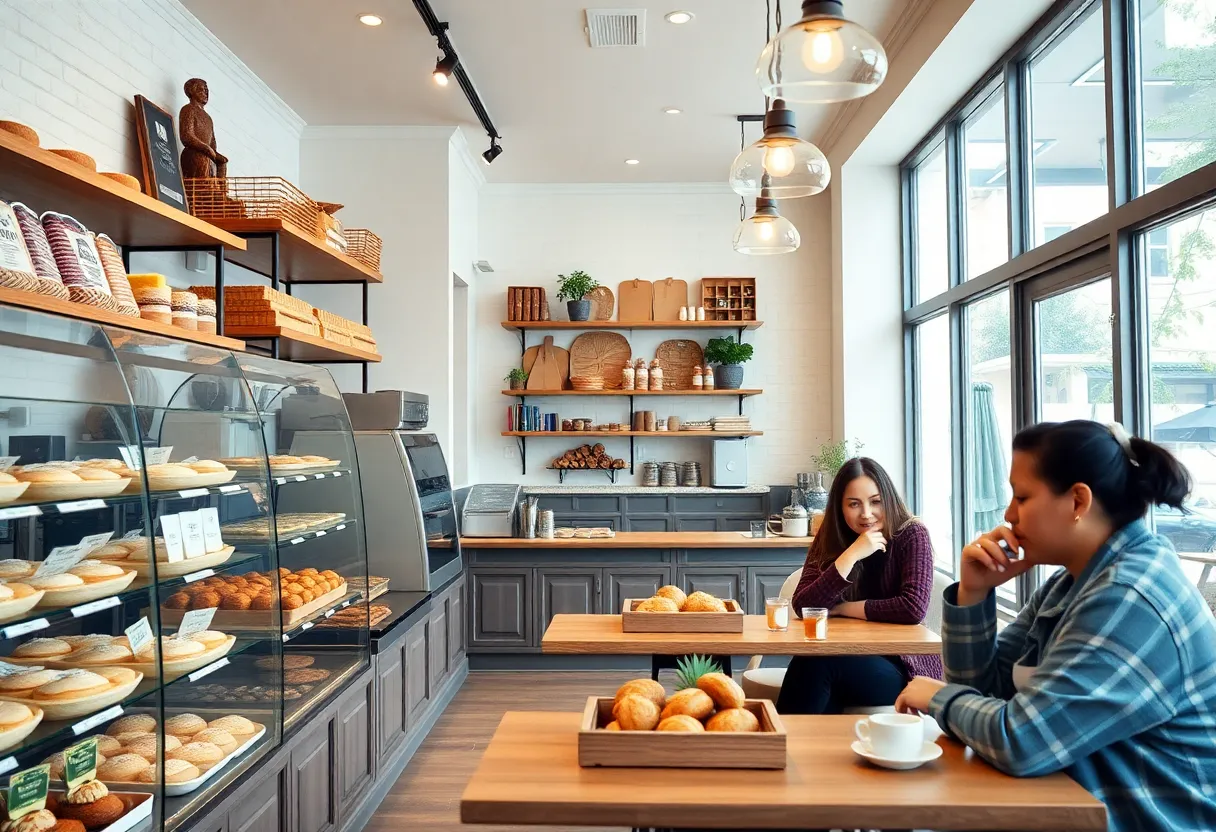 Interior of Paris Baguette café with fresh pastries and breads