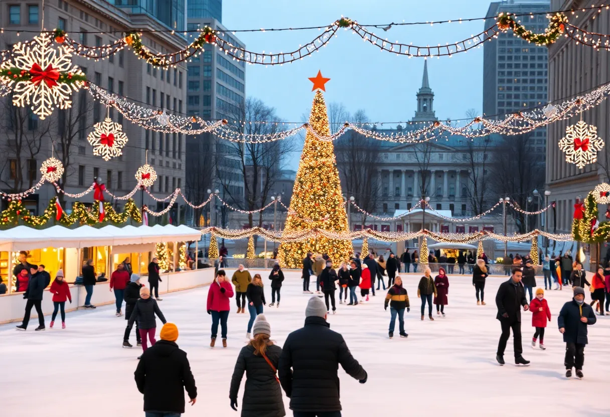 Families skating at the Pearl Ice Rink in San Antonio