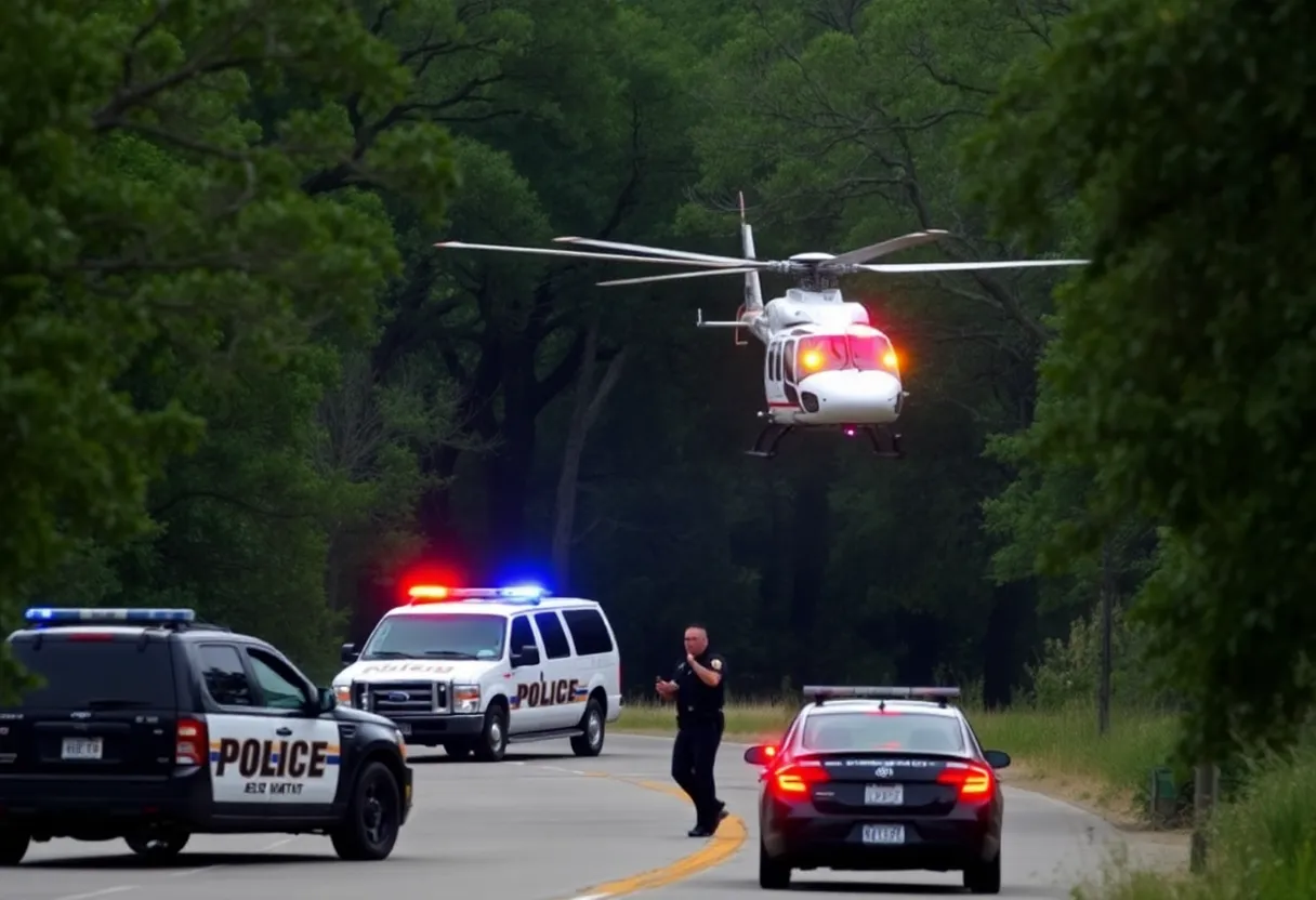 Police helicopters and vehicles searching for a suspect in East Bexar County