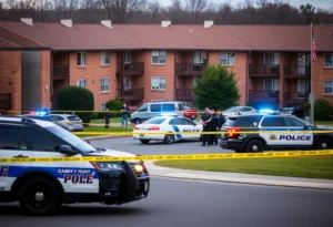 Law enforcement officers at an apartment complex during a shooting standoff in San Antonio.