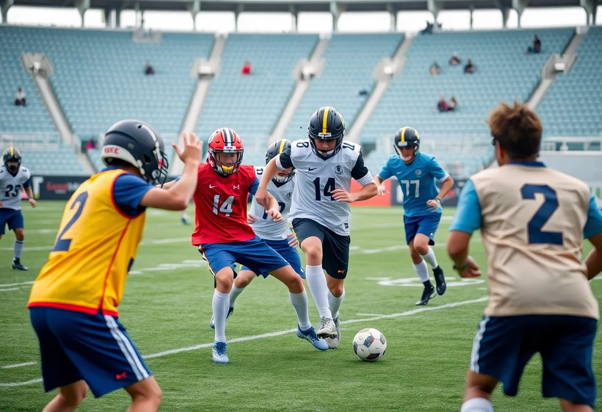 Football players participating in Pro Bowl Games skills competition