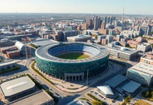 Aerial view of the Project Marvel redevelopment in downtown San Antonio