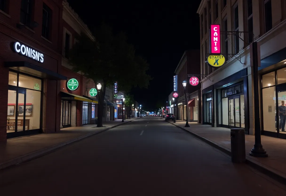 Empty streets of St. Paul Square, San Antonio at night
