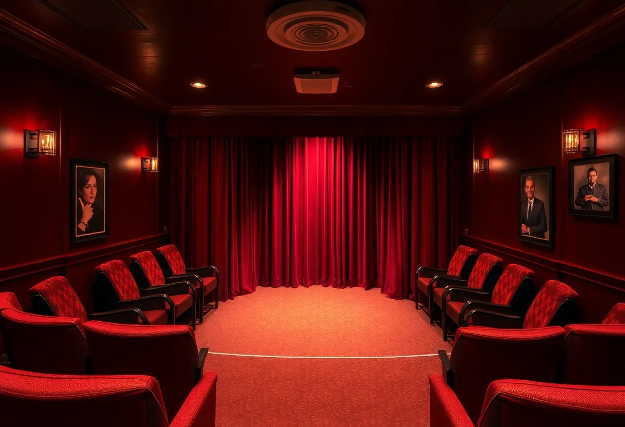 Interior of The Riot Riverwalk, a comedy club in San Antonio with a warm and intimate atmosphere