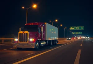 Scene of an 18-wheeler parked on Southeast Loop 410 at night