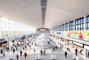 Rendering of expanded San Antonio International Airport terminal with 18 gates