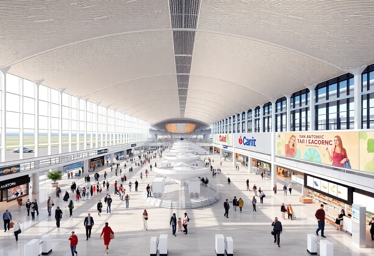 Rendering of expanded San Antonio International Airport terminal with 18 gates