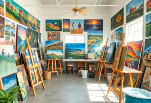 Vibrant art studio showcasing creative workspaces