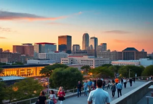 Aerial view of San Antonio showcasing new businesses and community activities