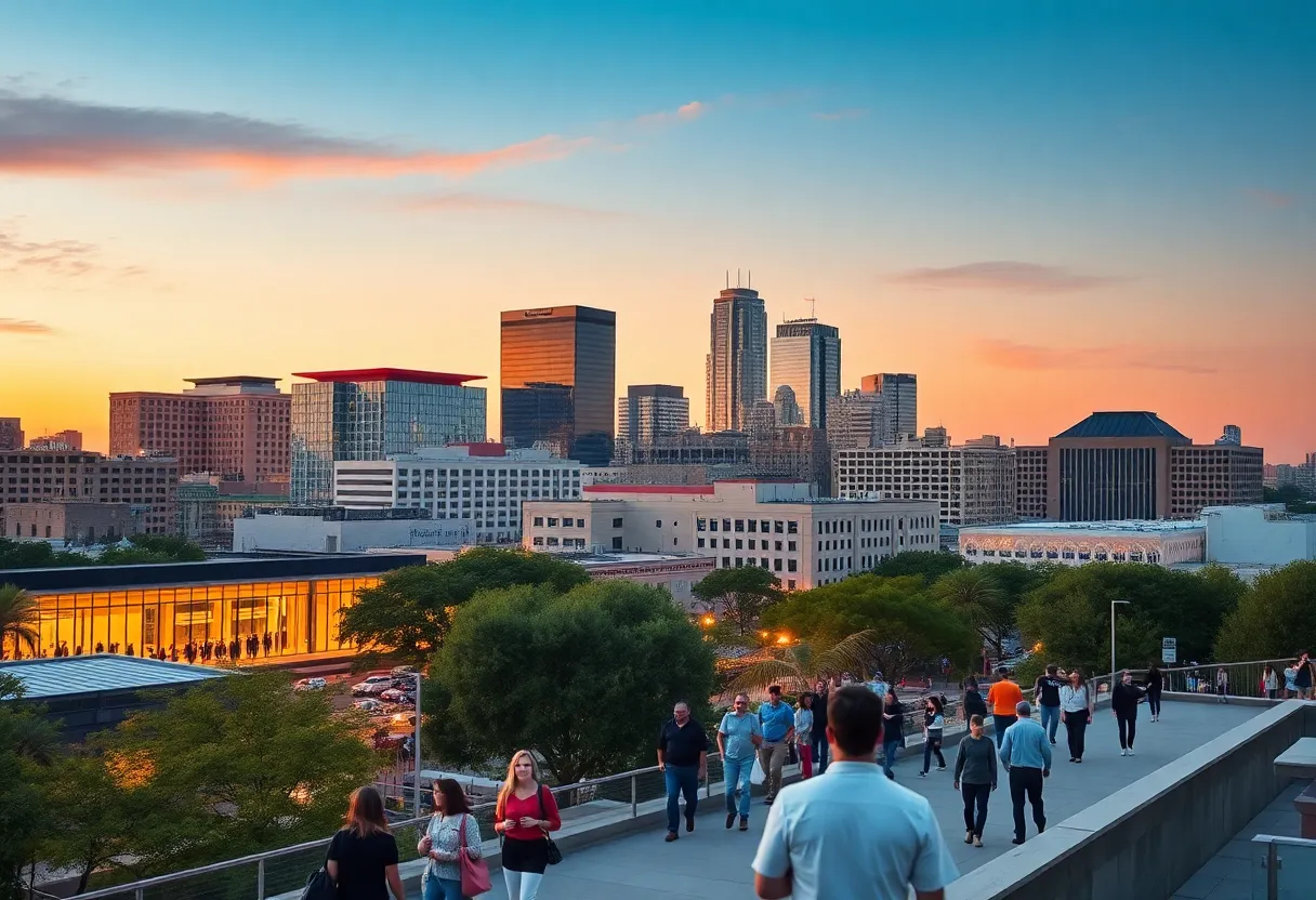Aerial view of San Antonio showcasing new businesses and community activities