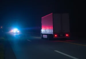 Emergency response at a fatal crash site on SE Loop 410 with parked 18-wheeler
