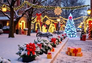 Holiday landscape in San Antonio showing decorations and winter themes.