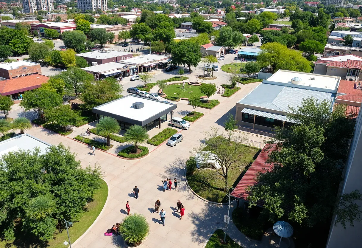 Vibrant community space in San Antonio featuring parks and shopping centers