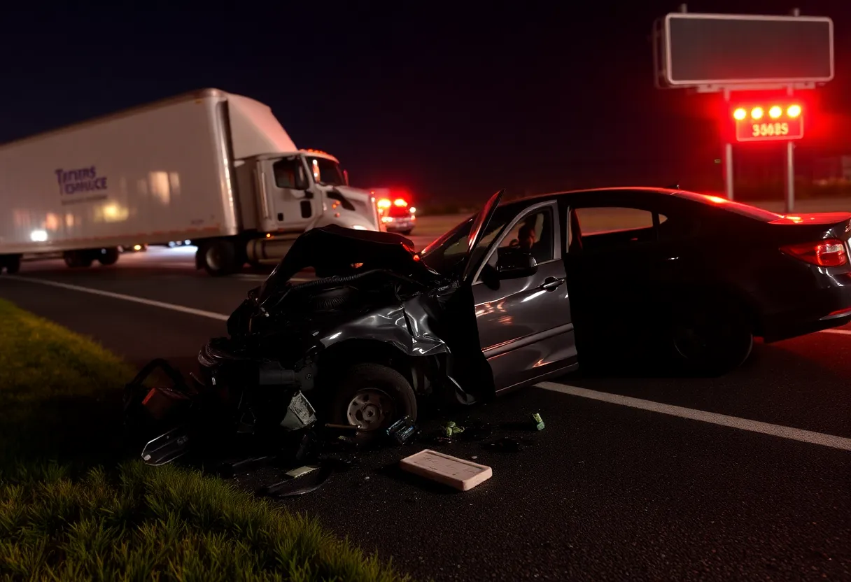Scene of a fatal car accident on SE Loop 410 involving an 18-wheeler